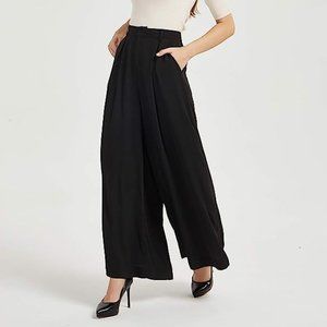 Tronjori Women High Waist Casual Wide Leg Long Palazzo Pants Trousers Regular